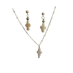Pearl Cross Necklace AND EARRING SET IN STERLING SILVER STAMPED